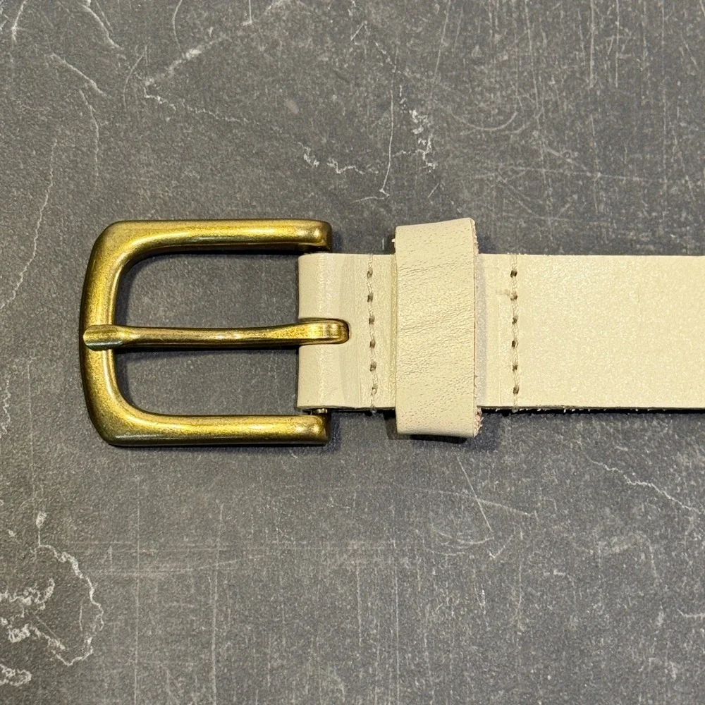 Women American Eagle Belt | Size 34 (10-12) | Cream Braided Leather Brass Buckle
